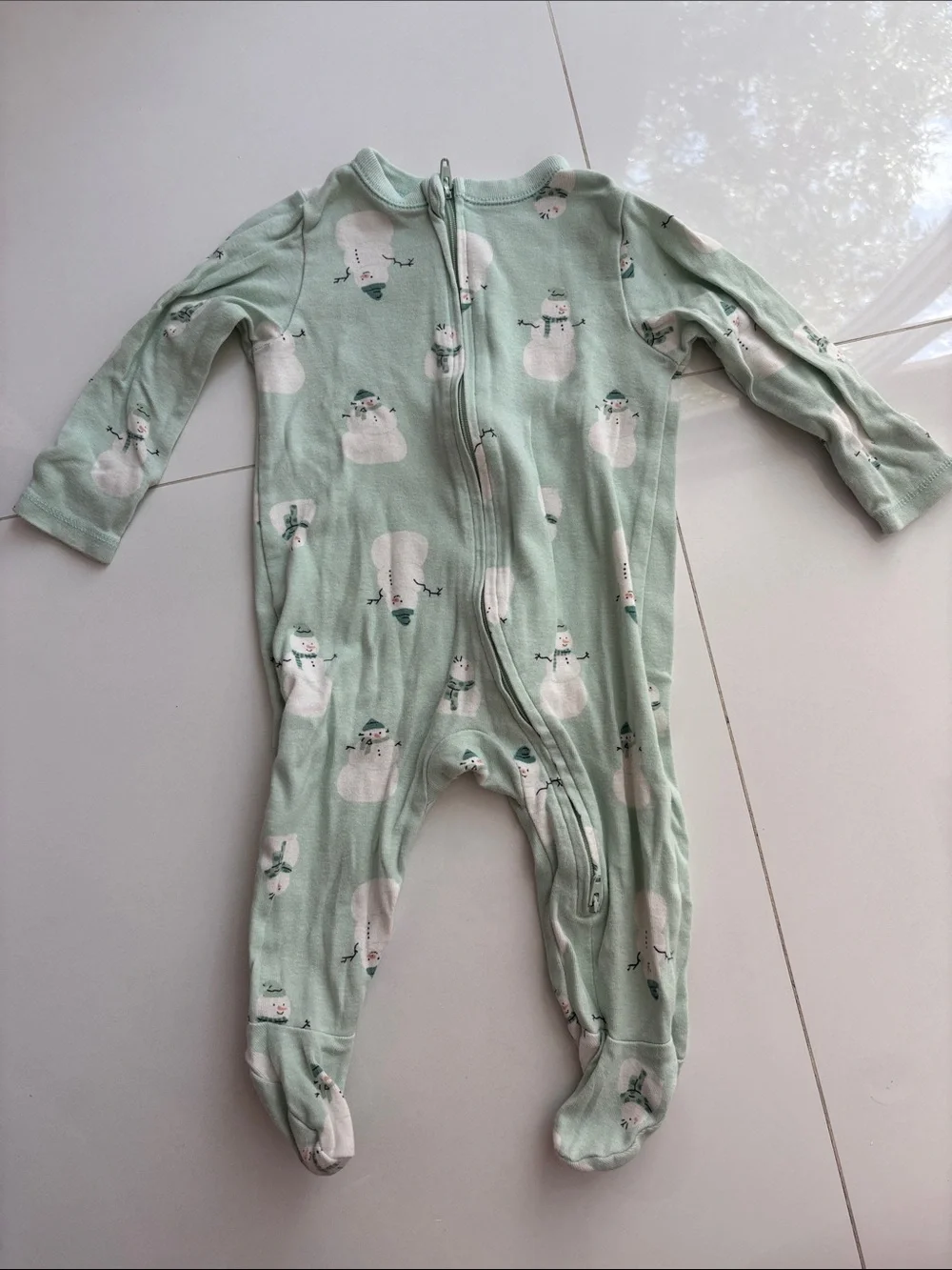 Old Navy Mint Green Snowman Print Footed One-Piece